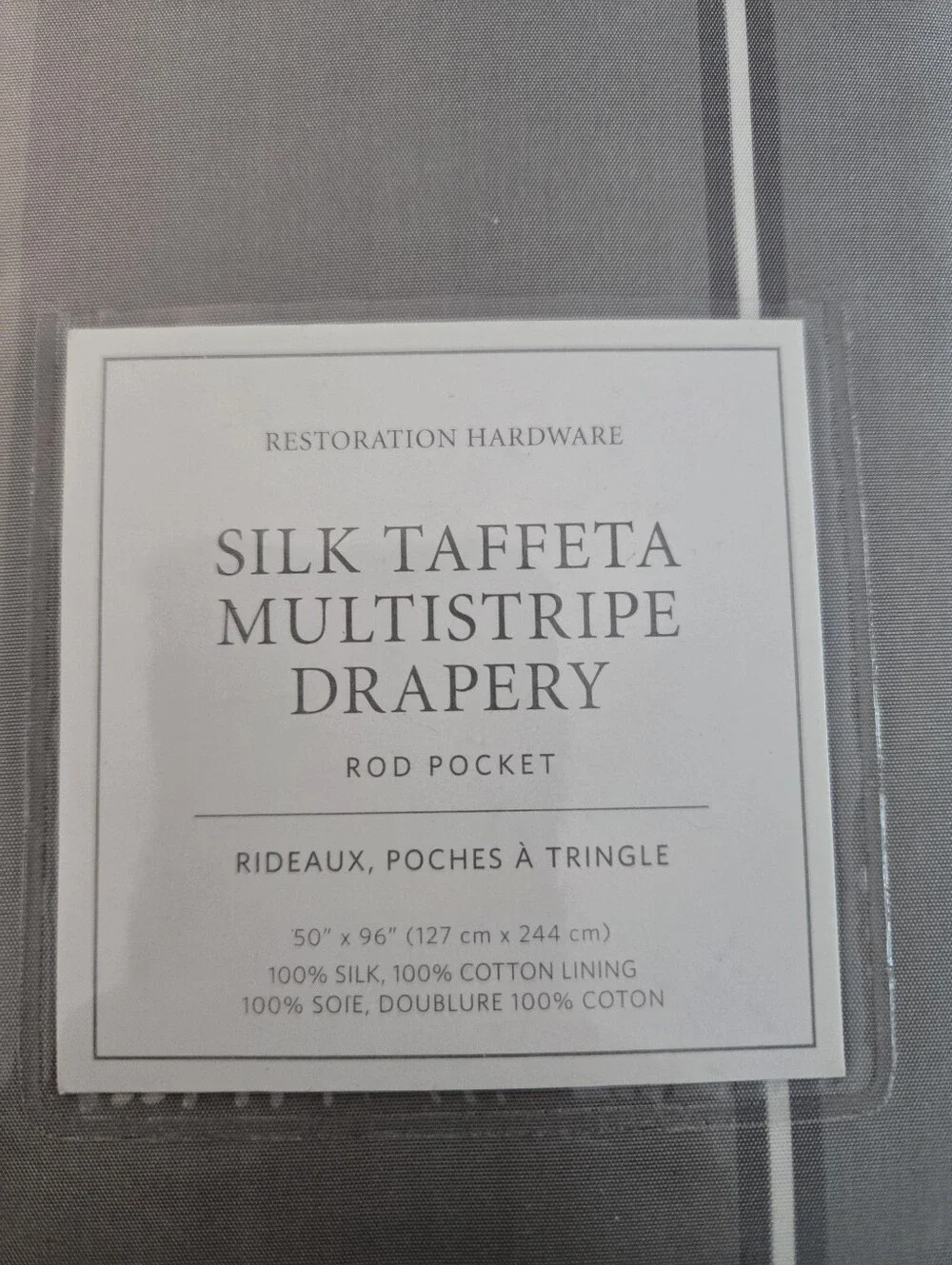 Restoration Hardware Silk Taffeta Multistripe Drapery FOG - 2 PANELS -One Price